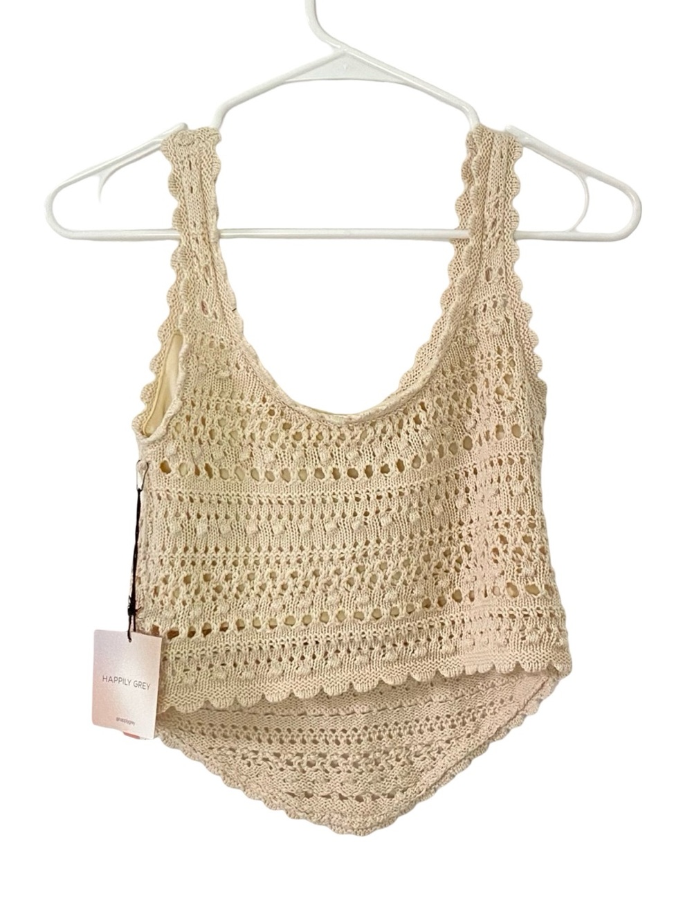 Happily Grey Crochet Tank Top Womens Size Medium New NWT Cream Ivory Crop Lace - Picture 2 of 7